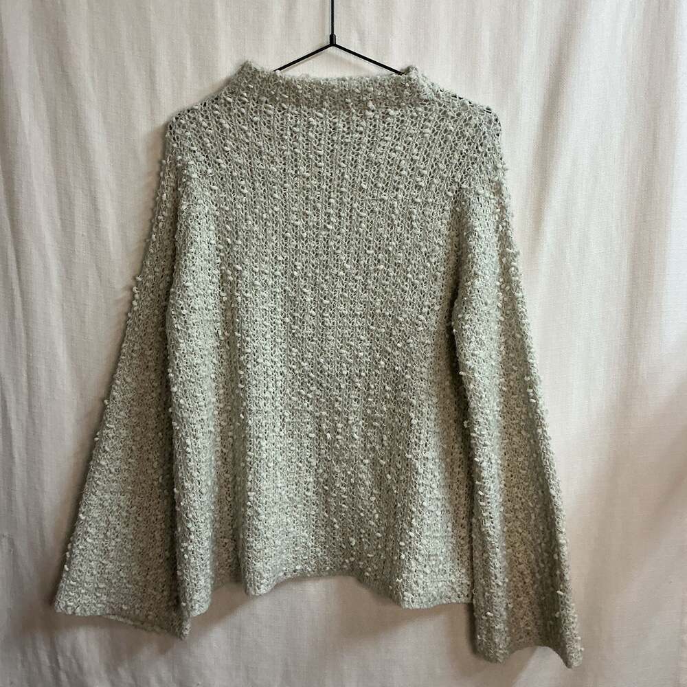 John + Jenn Beige Textured Boucle Knit Mock Neck Pullover Sweater